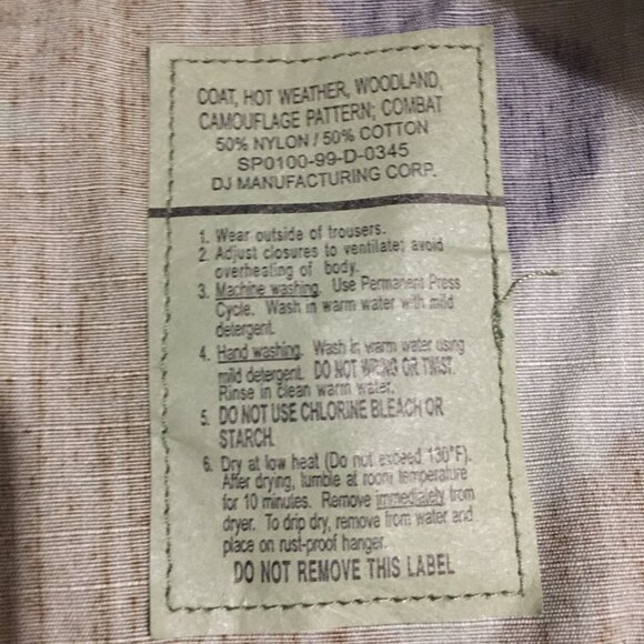 Military Coat Hot Weather Woodland Camouflage Combat Mens Size Medium Long NWT - Picture 4 of 7